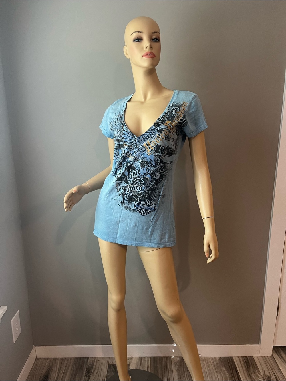 Harley-Davidson Light Blue V-Neck Graphic Tee